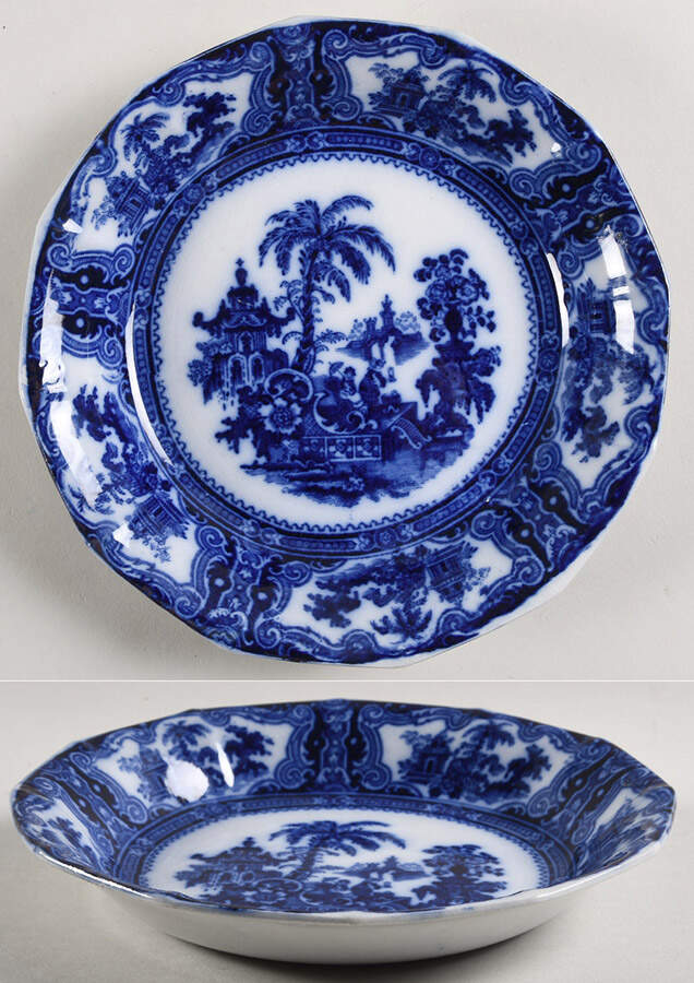 Kyber (Flow Blue, No Trim) Coupe Soup Bowl by Adams China-1