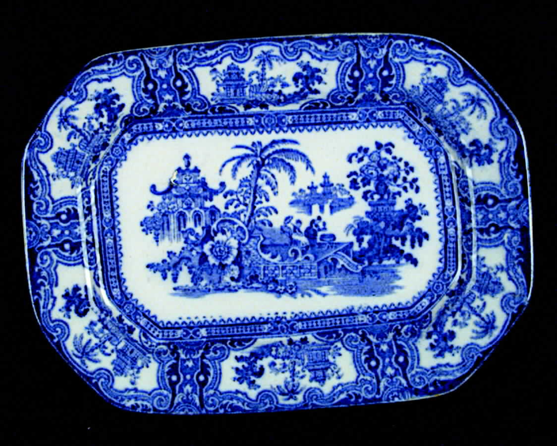 Kyber (Flow Blue, No Trim) 10" Oval Serving Platter by Adams China-1