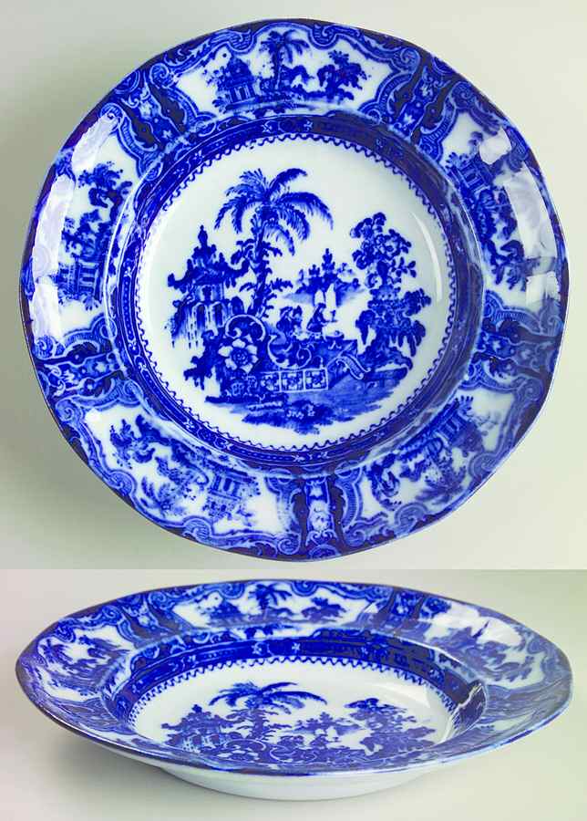 Kyber (Flow Blue, No Trim) Large Rim Soup Bowl by Adams China-1