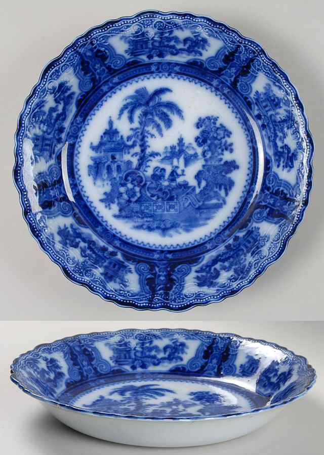 Kyber (Flow Blue, No Trim) Large Rim Soup Bowl by Adams China-1