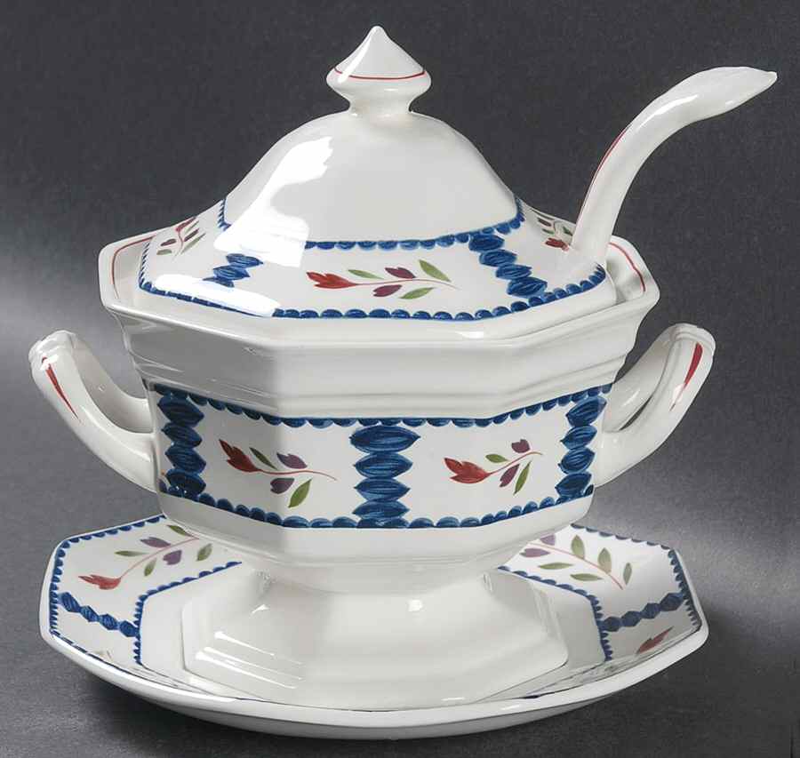 Lancaster Sauce Boat & Lid & Underplate & Ladle by Adams China-1