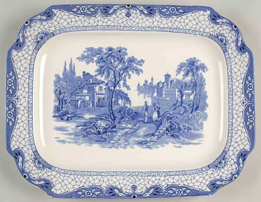 Landscape (Blue & White) 14" Oval Serving Platter by Adams China-1