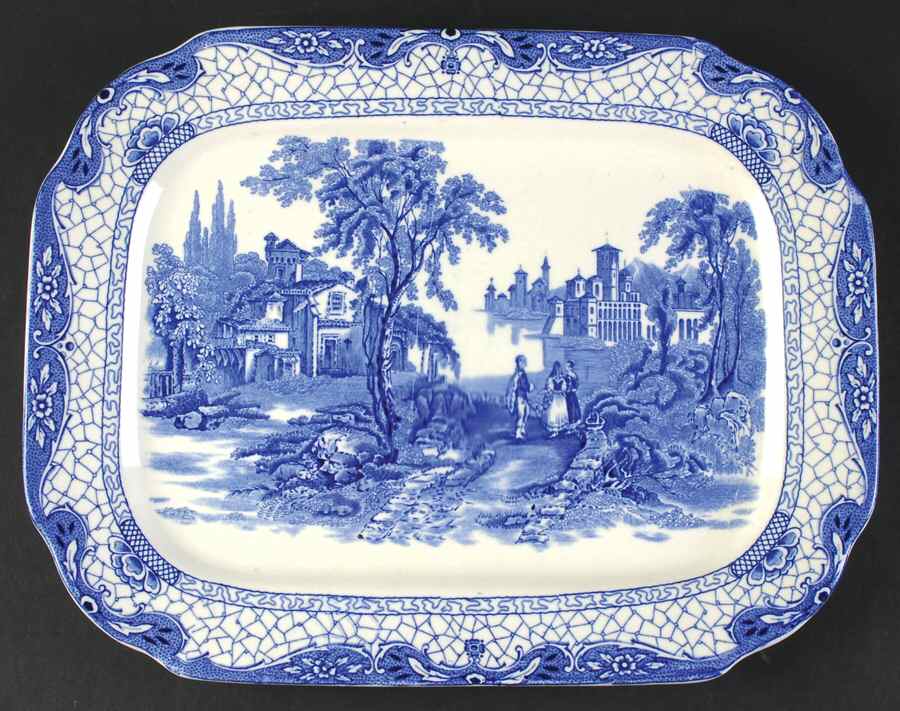 Landscape (Blue & White) 12" Oval Serving Platter by Adams China-1