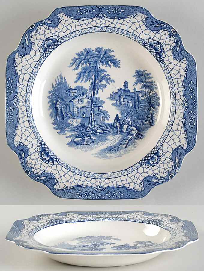 Landscape (Blue & White) Rim Soup Bowl by Adams China-1