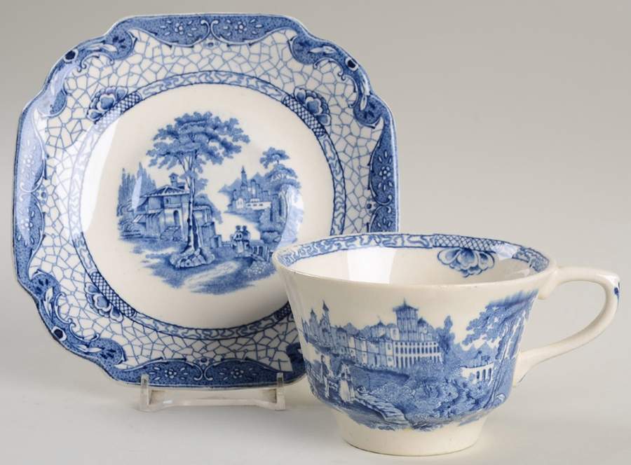 Landscape (Blue & White) Flat Cup & Saucer Set by Adams China-1