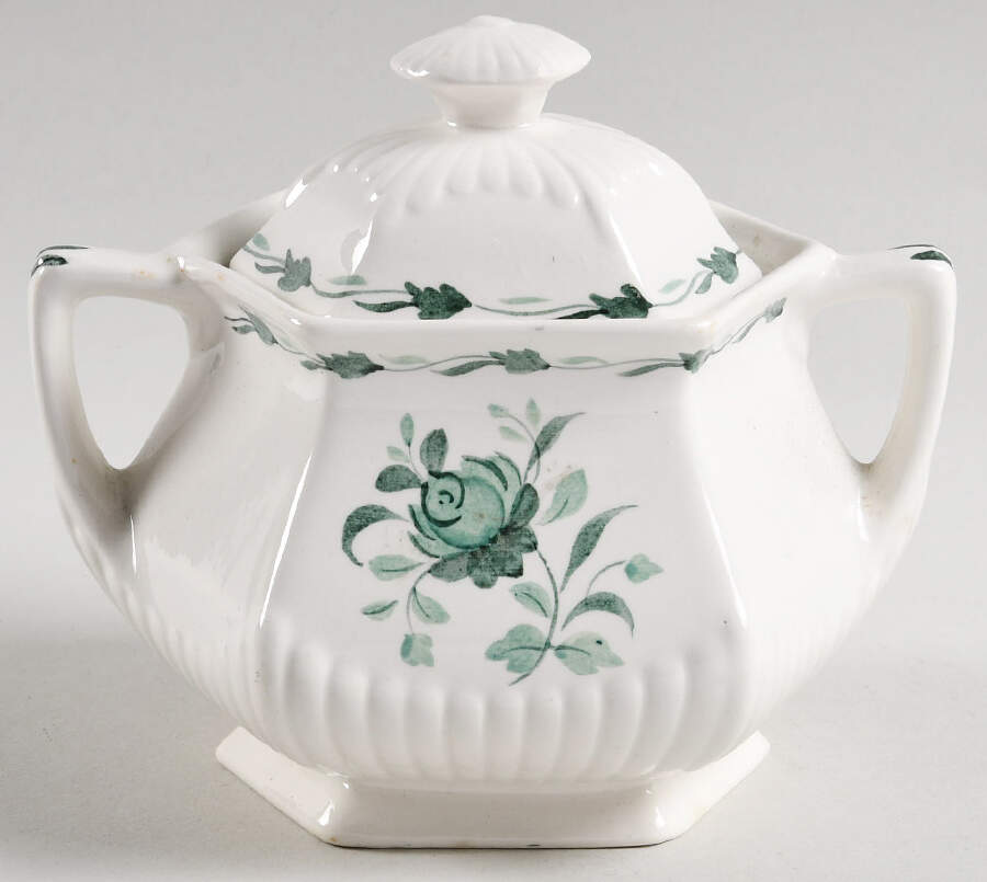 Lincoln (Green Vine on Rim) Sugar Bowl & Lid by Adams China-1