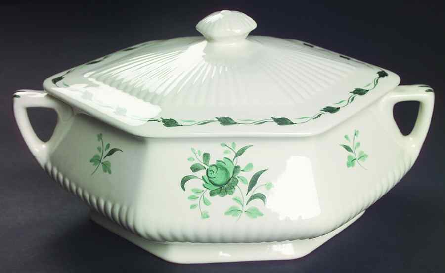 Lincoln (Green Vine on Rim) Oval Covered Vegetable by Adams China-1