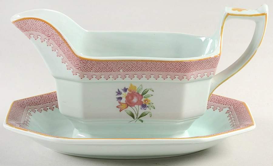 Lowestoft (Newer Backstamp) Gravy Boat & Underplate/Relish by Adams China-1