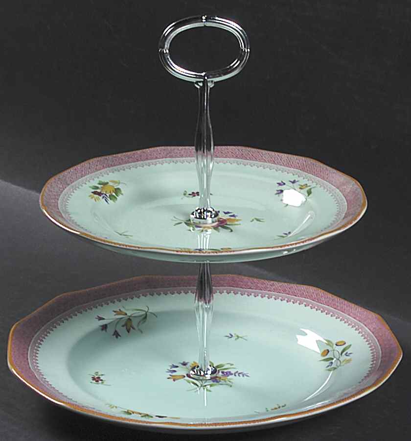 Lowestoft (Newer Backstamp) 6 5/8"-10"  2 Tiered Serving Tray (Dp, Sp) HC by Adams China-1