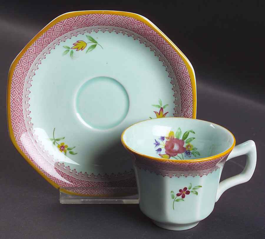 Lowestoft (Newer Backstamp) Flat Demitasse Cup & Saucer Set by Adams China-1