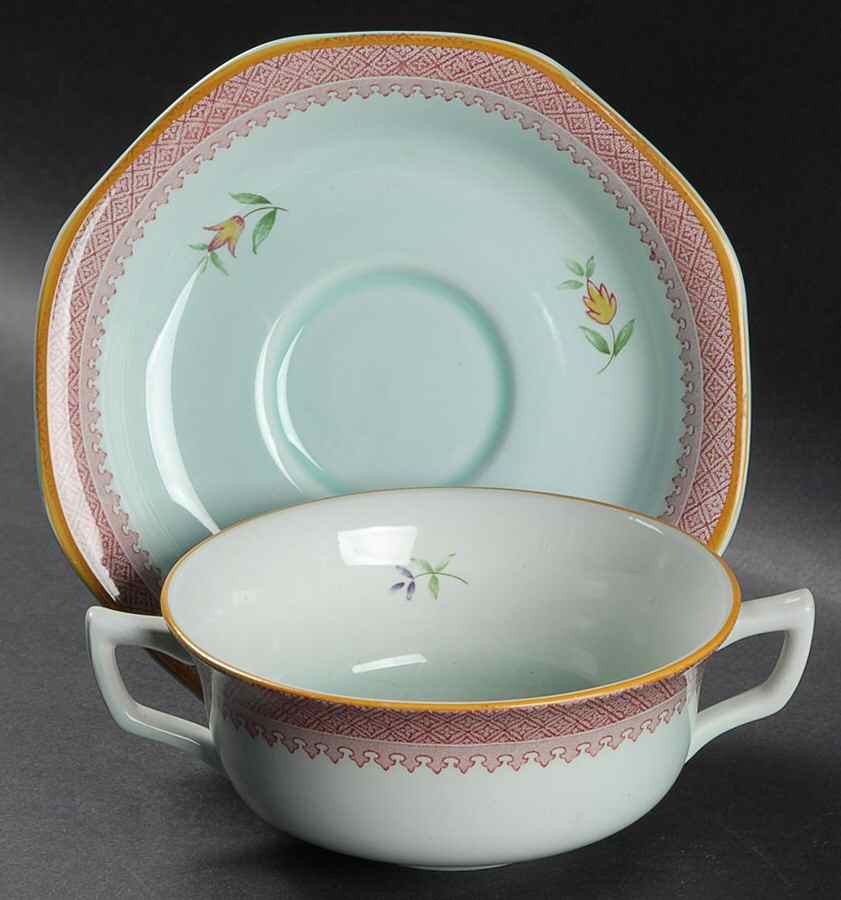 Lowestoft (Newer Backstamp) Flat Cream Soup Bowl & Saucer Set by Adams China-1