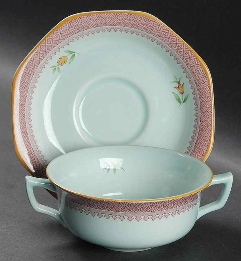 Lowestoft (Newer Backstamp) Flat Cream Soup Bowl & Saucer Set by Adams China-1