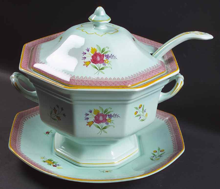 Lowestoft (Newer Backstamp) Tureen & Lid w/Ladle & Underplate by Adams China-1