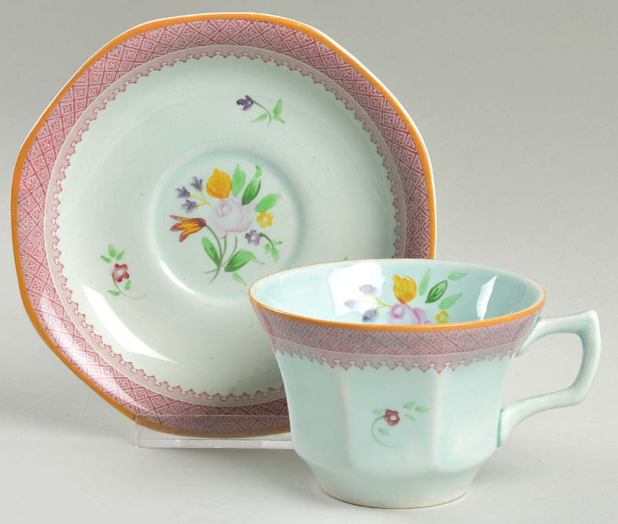 Lowestoft (Older Backstamp) Flat Cup & Saucer Set by Adams China-1