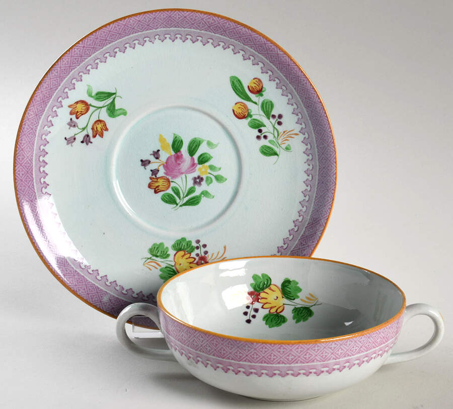 Lowestoft (Older Backstamp) Flat Cream Soup Bowl & Saucer Set by Adams China-1