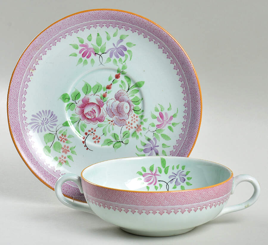 Lowestoft (Older Backstamp) Flat Cream Soup Bowl & Saucer Set by Adams China-1