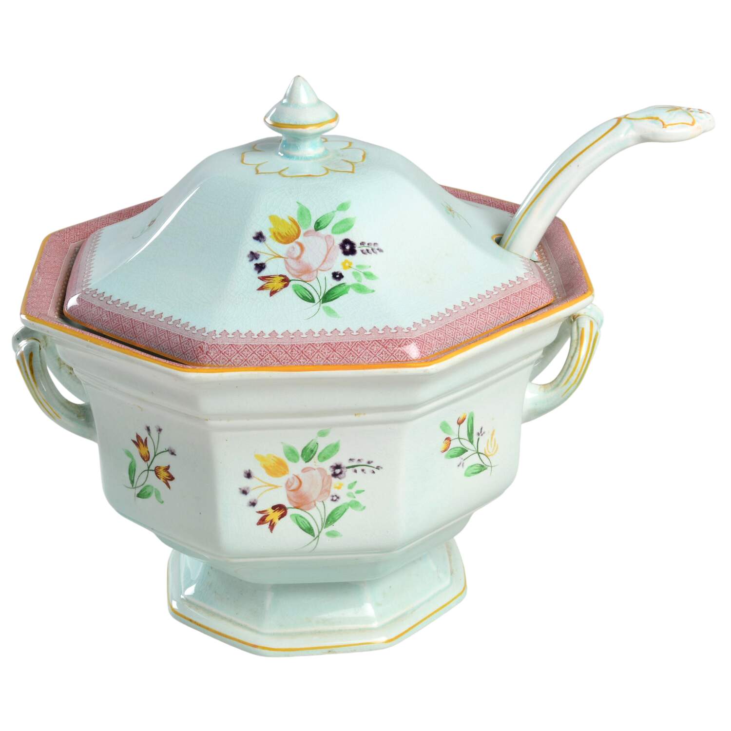 Lowestoft (Older Backstamp) Octagonal Tureen & Lid with Ladle by Adams China-1