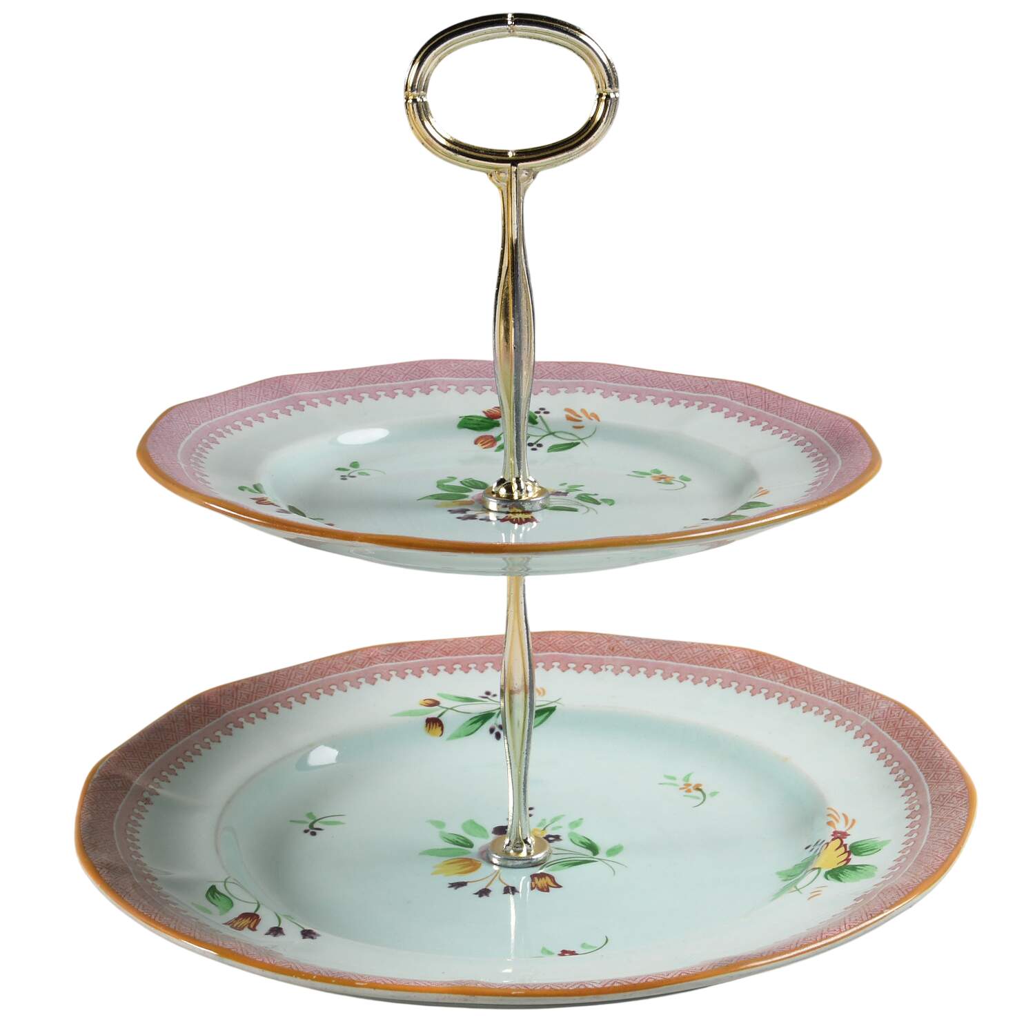 Lowestoft (Older Backstamp) 6 5/8"-10"  2 Tiered Serving Tray (Dp, Sp) HC by Adams China-1