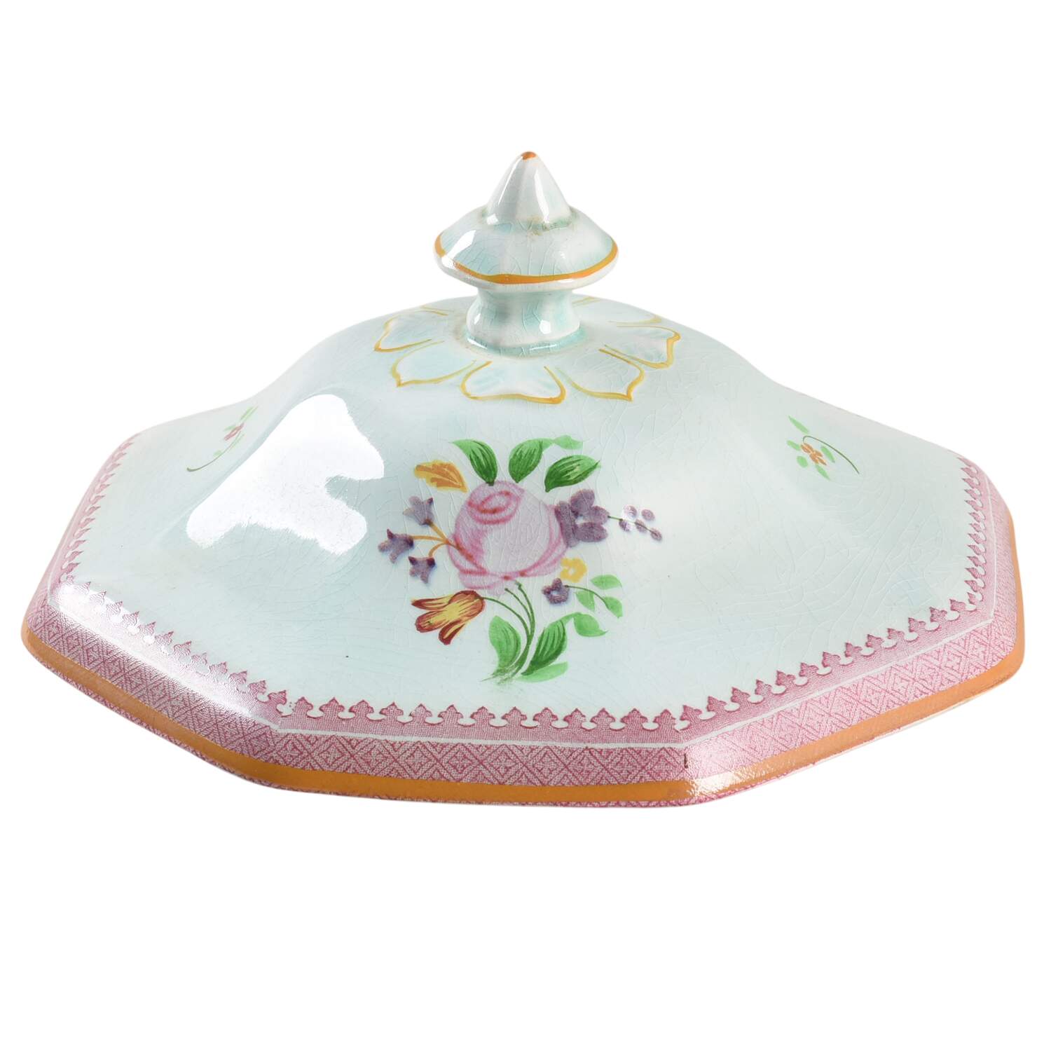 Lowestoft (Older Backstamp) Lid for Octagonal Vegetable by Adams China-1