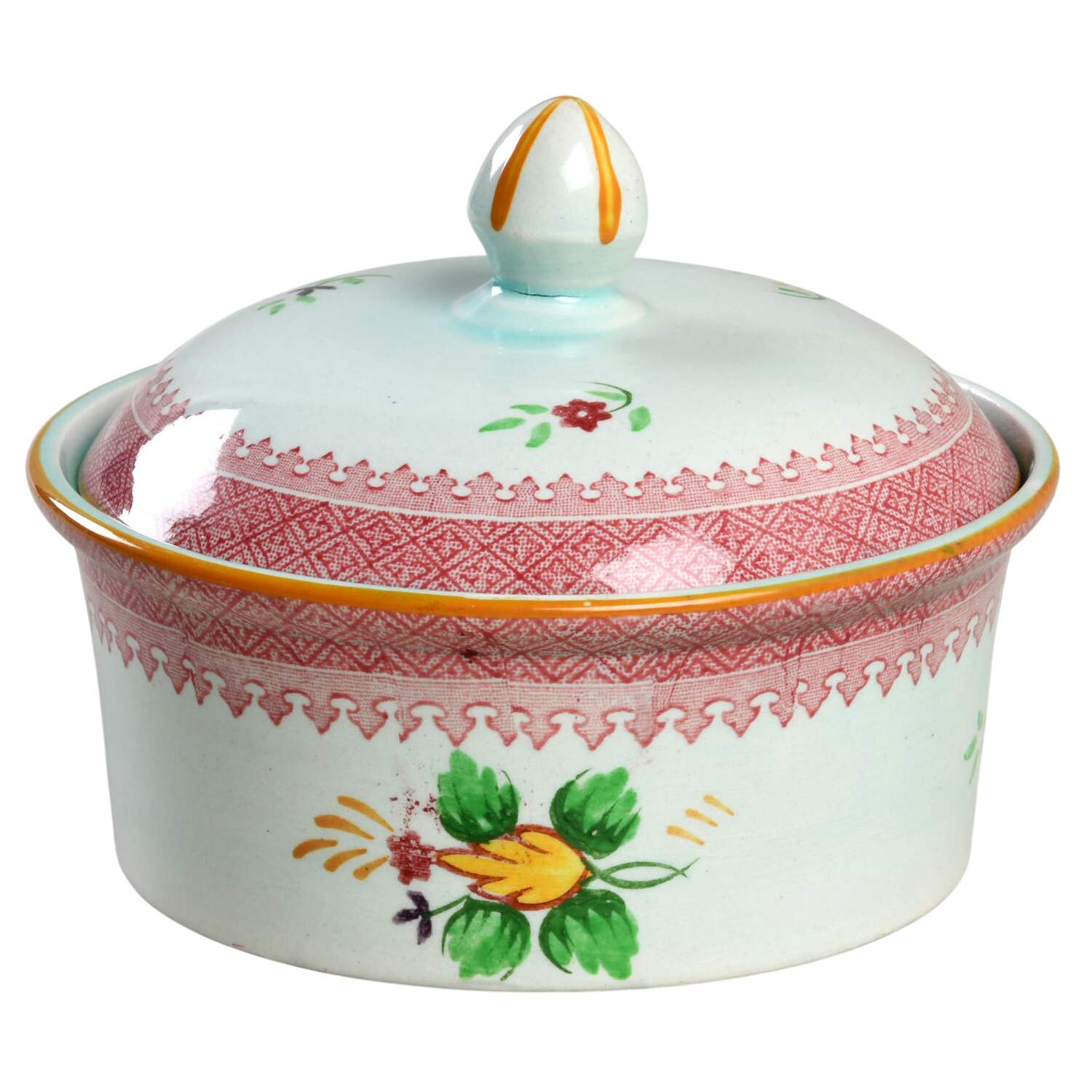 Lowestoft (Older Backstamp) Butter Box & Lid by Adams China-1
