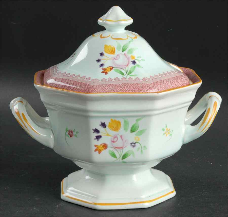 Lowestoft (Older Backstamp) Octagonal Sauce Boat & Lid by Adams China-1