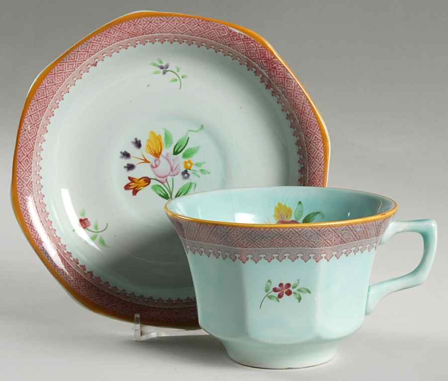Lowestoft (Older Backstamp) Oversized Cup & Saucer Set by Adams China-1