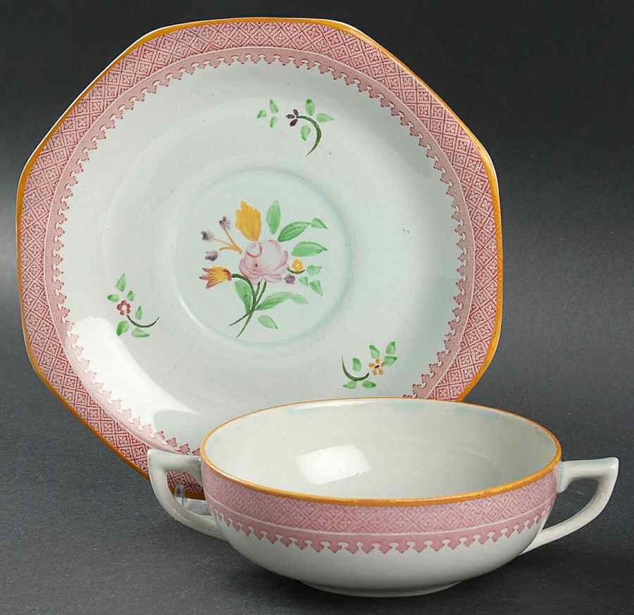 Lowestoft (Older Backstamp) Flat Cream Soup & Saucer Set by Adams China-1