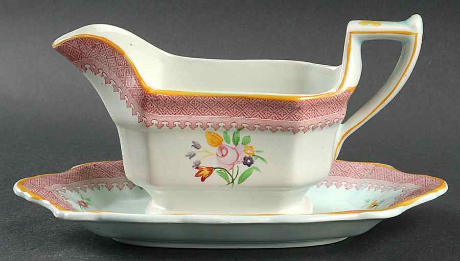 Lowestoft (Older Backstamp) Gravy Boat & Underplate/Relish by Adams China-1