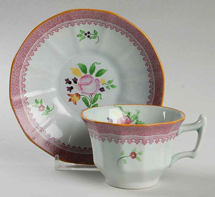 Lowestoft (Older Backstamp) Flat Demitasse Cup & Saucer Set by Adams China-1