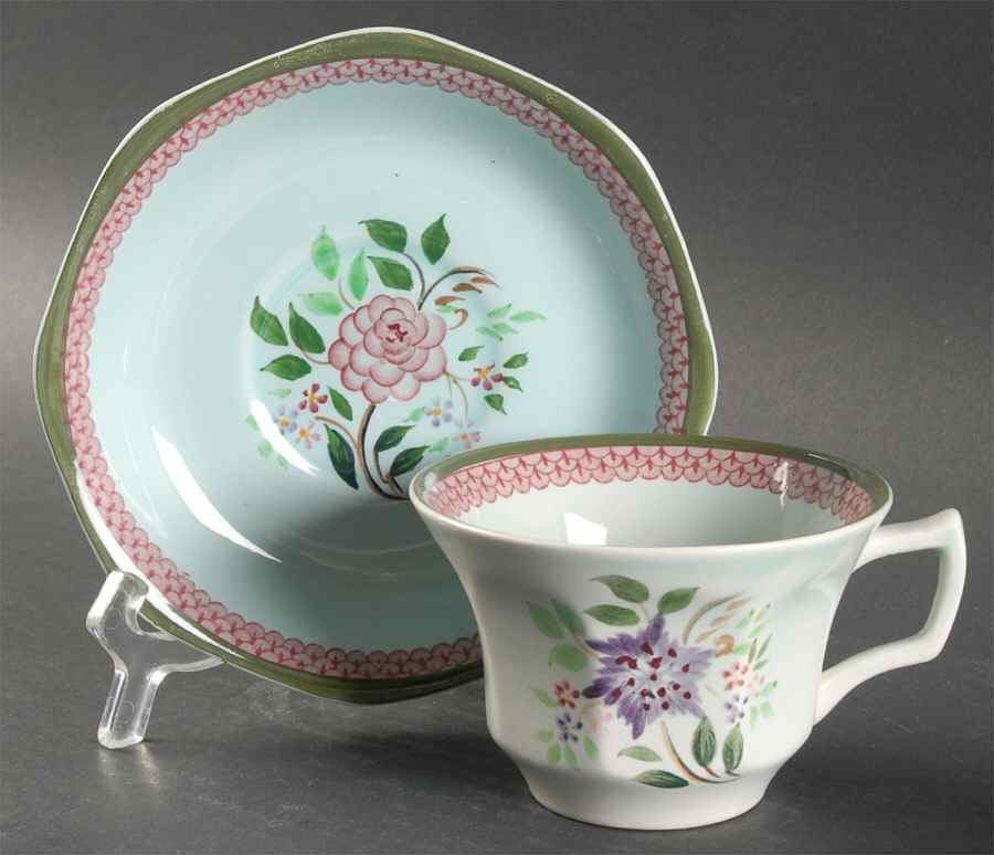 Mandalay Green Flat Cup & Saucer Set by Adams China-1
