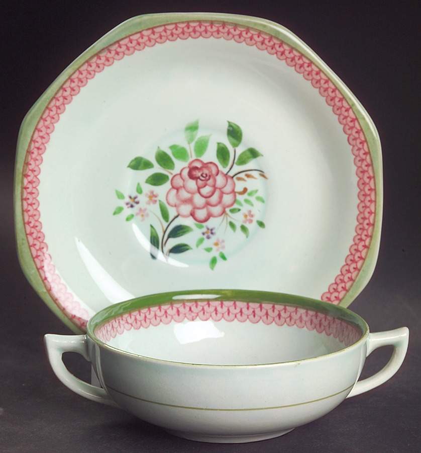 Mandalay Green Flat Cream Soup Bowl & Saucer Set by Adams China-1