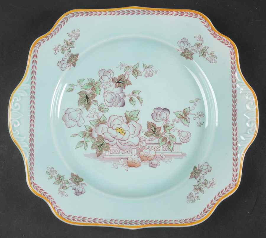 Metz Newer Backstamp Square Handled Cake Plate by Adams China-1
