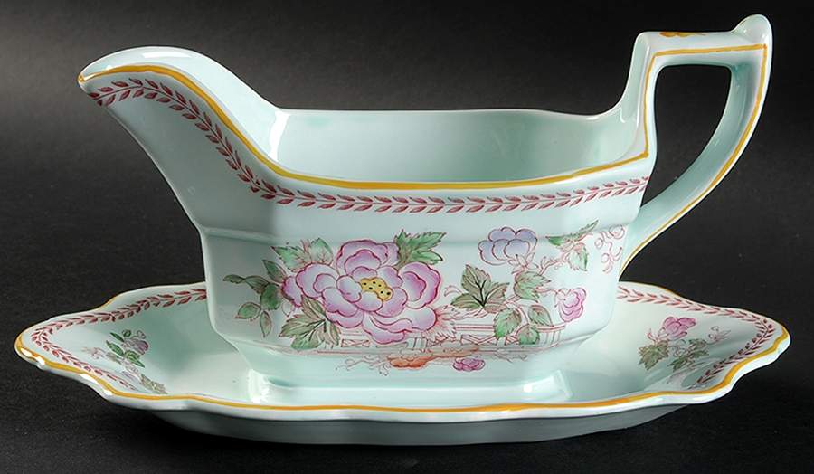 Metz Newer Backstamp Gravy Boat with Attached Underplate by Adams China-1