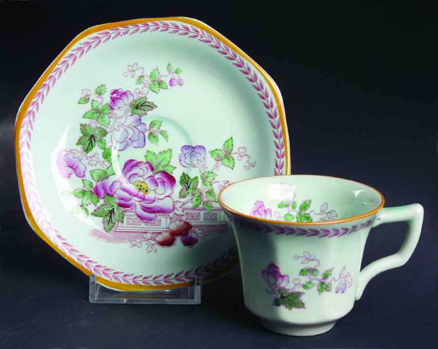 Metz Older Backstamp Flat Demitasse Cup & Saucer Set by Adams China-1