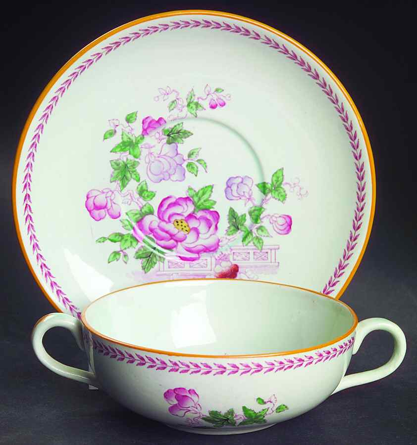 Metz Older Backstamp Flat Cream Soup & Saucer Set by Adams China-1
