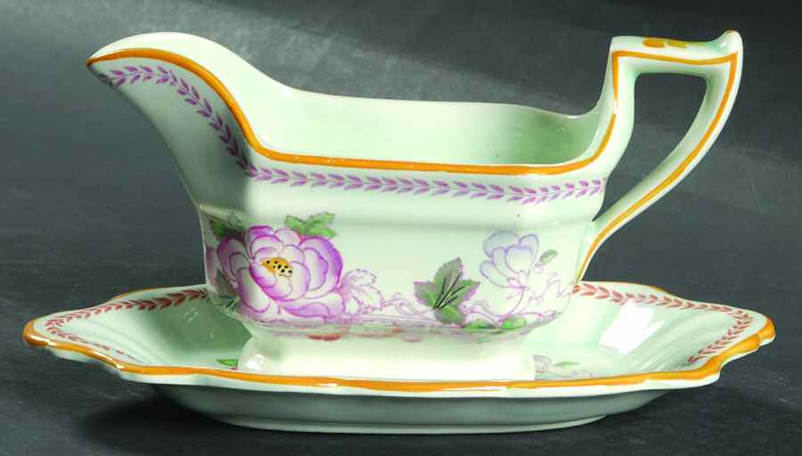 Metz Older Backstamp Gravy Boat & Underplate by Adams China-1