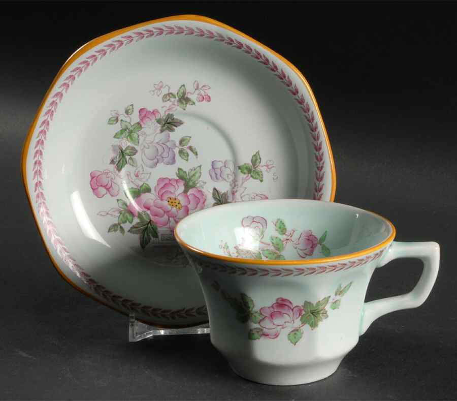 Metz Older Backstamp Flat Cup & Saucer Set by Adams China-1