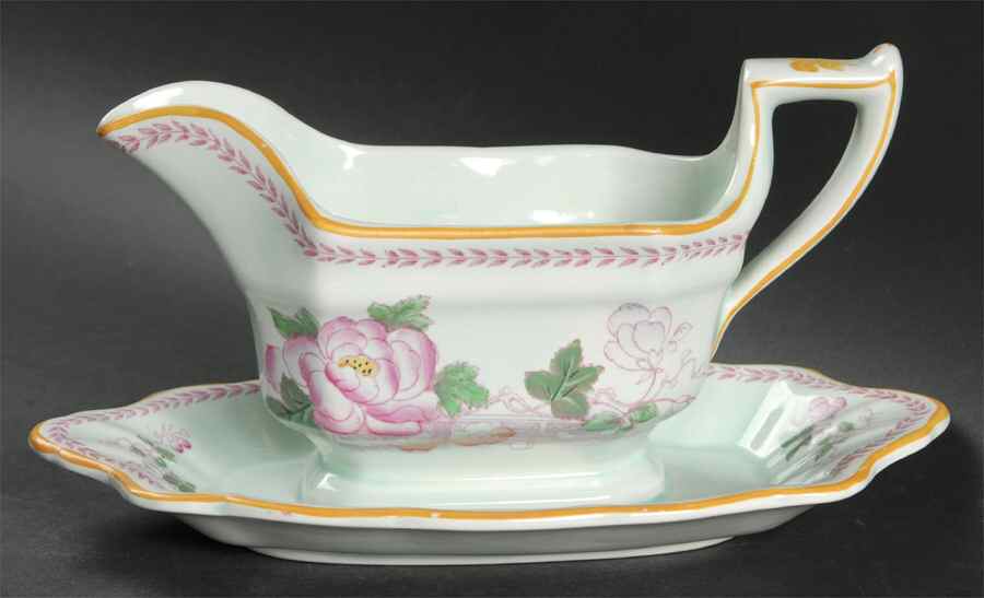 Metz Older Backstamp Gravy Boat with Attached Underplate by Adams China-1
