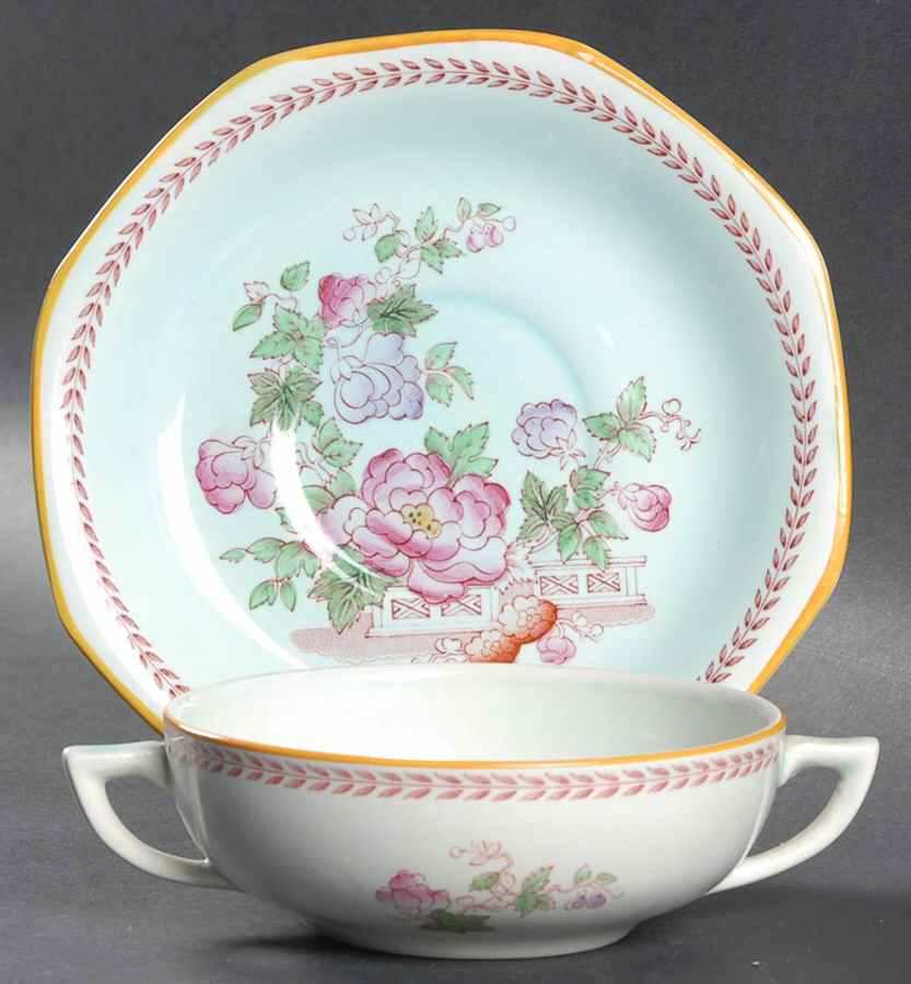 Metz Older Backstamp Flat Cream Soup Bowl & Saucer Set by Adams China-1