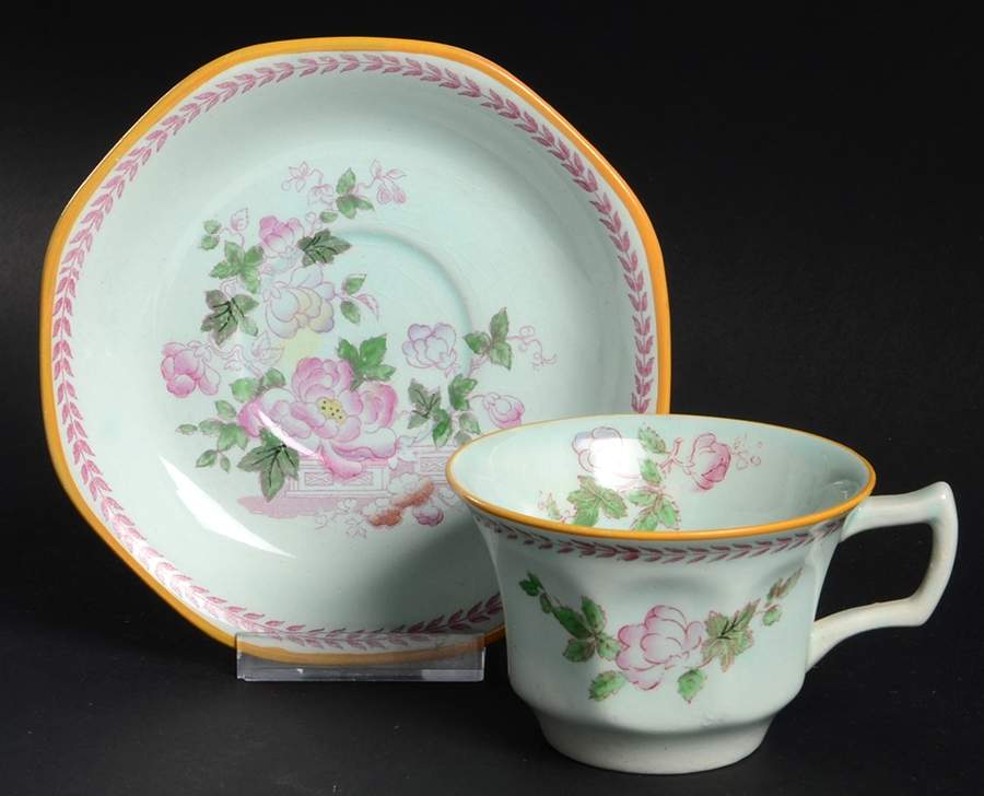 Metz Older Backstamp Flat Cup & Saucer Set by Adams China-1