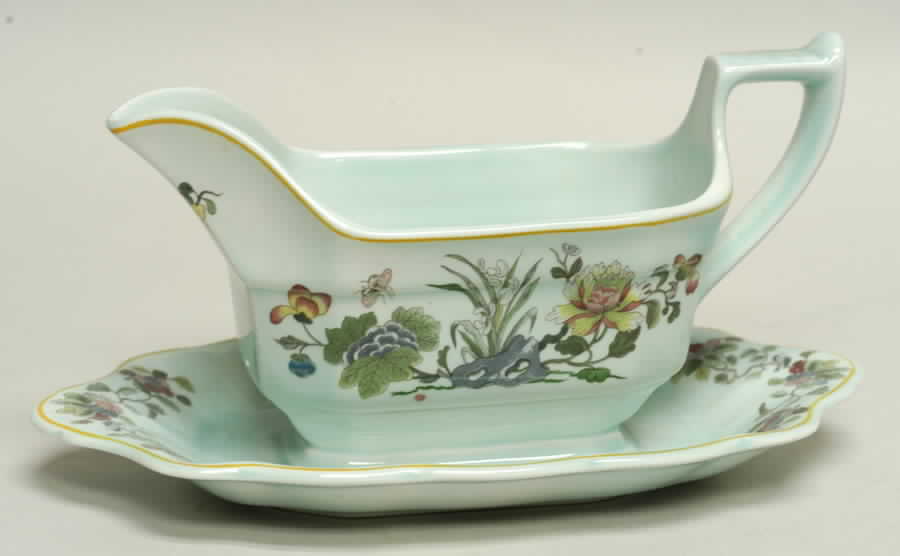 Ming Jade Gravy Boat with Attached Underplate by Adams China-1