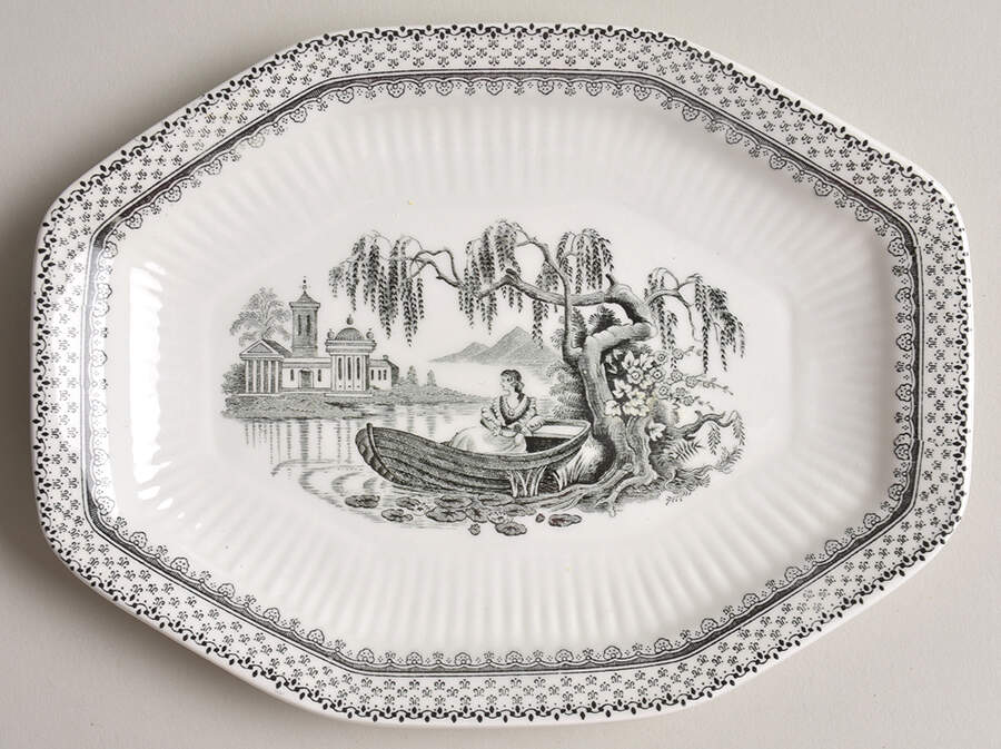 Minuet Black (Newer, Adams Bckstmp) Relish/Gravy Underplate by Adams China-1