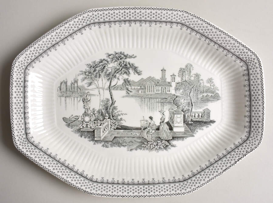 Minuet Black (Newer, Adams Bckstmp) 13" Oval Serving Platter by Adams China-1