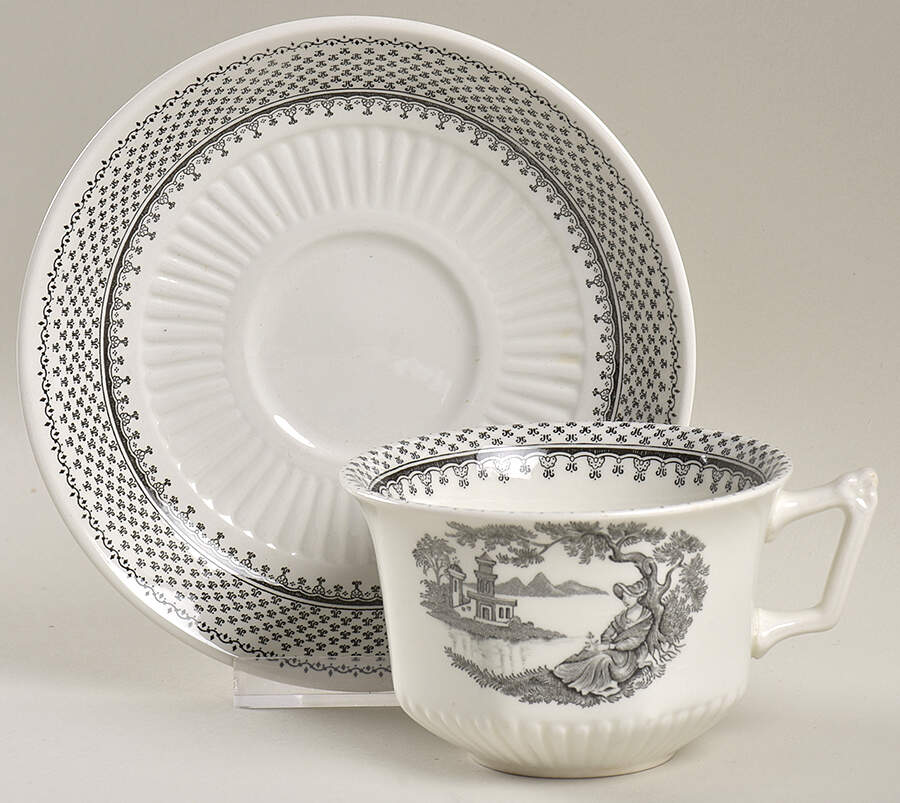 Minuet Black (Newer, Adams Bckstmp) Flat Cup & Saucer Set by Adams China-1