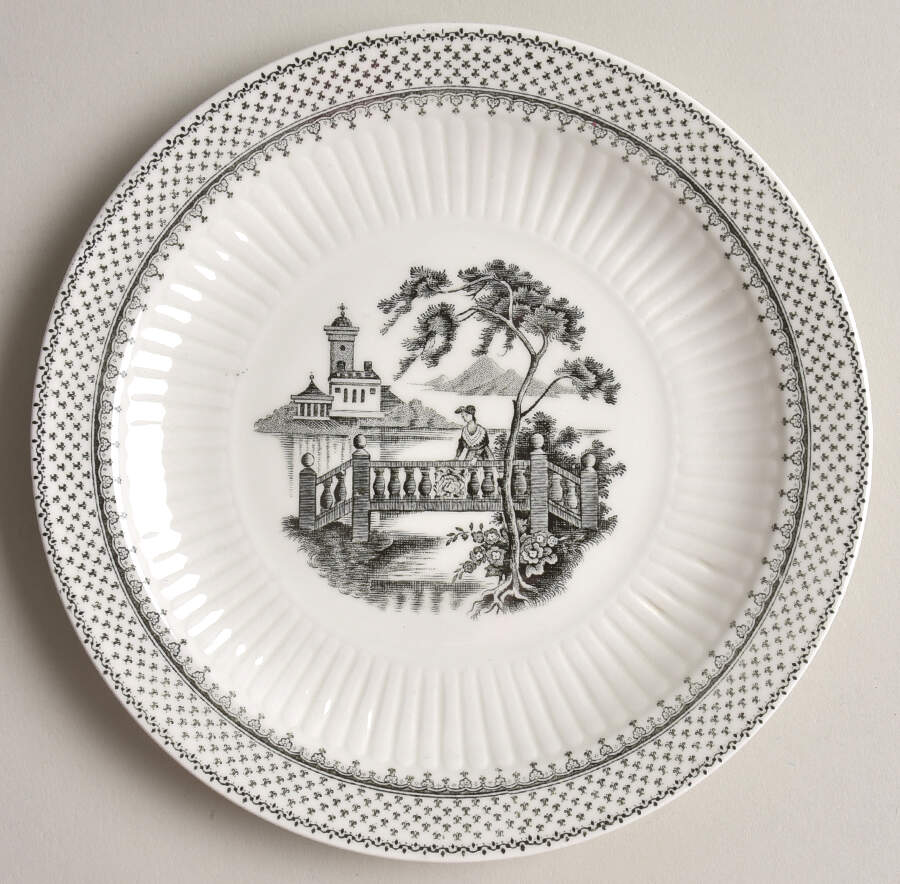 Minuet Black (Newer, Adams Bckstmp) Dessert/Pie Plate by Adams China-1