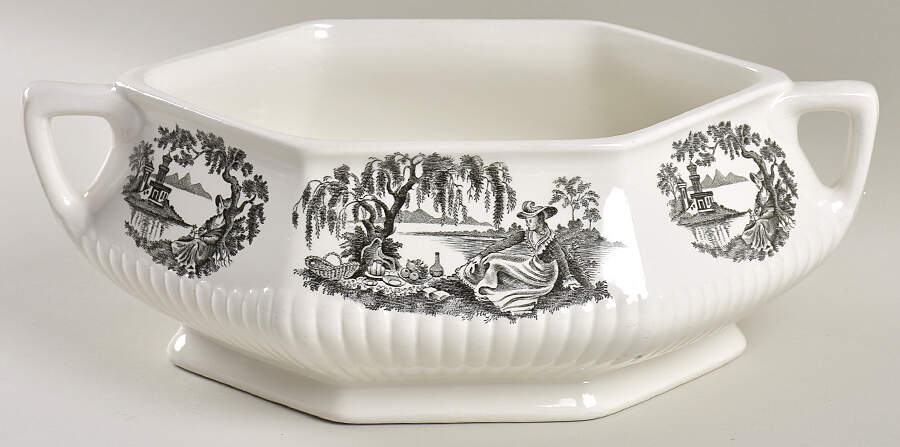 Minuet Black (Newer, Adams Bckstmp) Oval Vegetable No Lid by Adams China-1