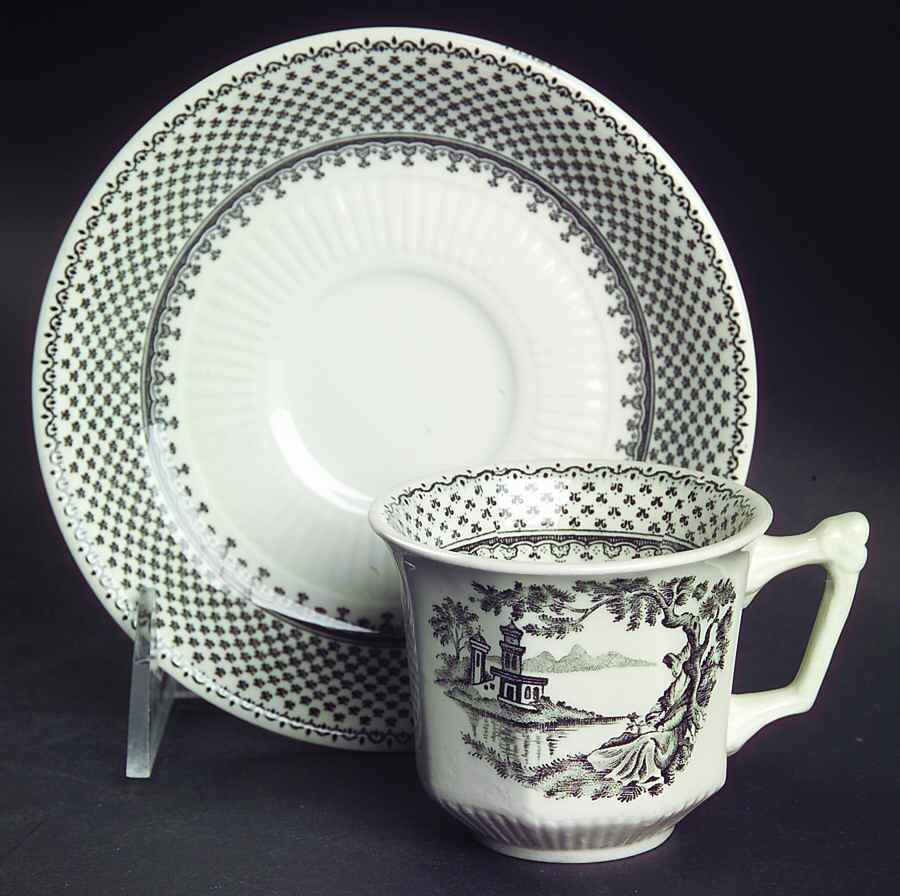 Minuet Black (Newer, Adams Bckstmp) Flat Demitasse Cup & Saucer Set by Adams China-1