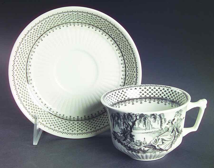 Minuet Black (Newer, Adams Bckstmp) Flat Cup & Saucer Set by Adams China-1