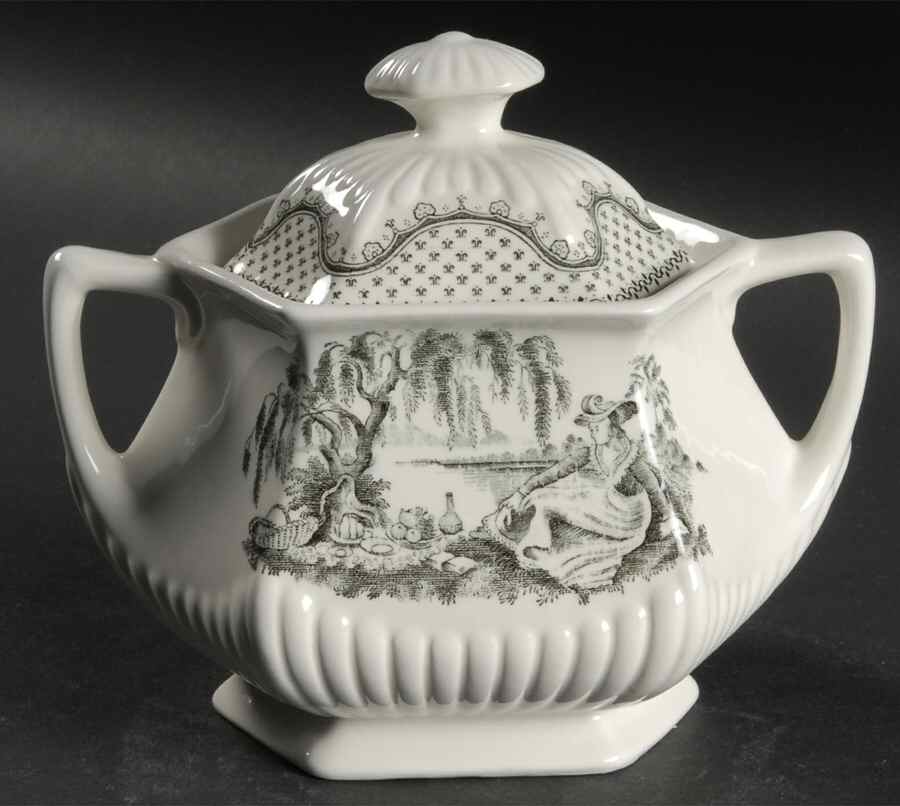 Minuet Black (Newer, Adams Bckstmp) Sugar Bowl & Lid by Adams China-1