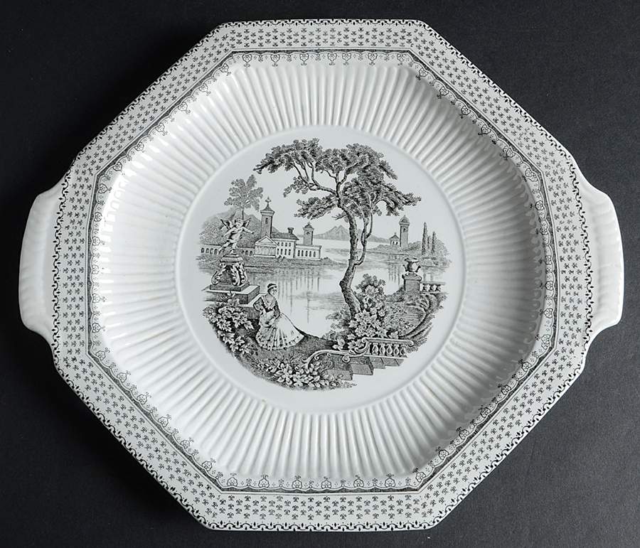 Minuet Black (Newer, Adams Bckstmp) Handled Cake Plate by Adams China-1
